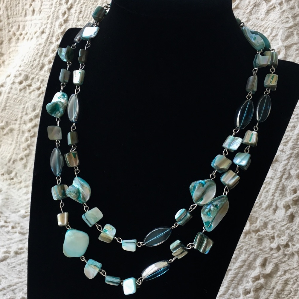 Turquoise Shell Bead Link Necklace